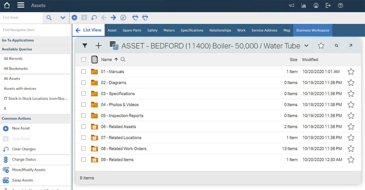 New tab in Asset application showing attachments